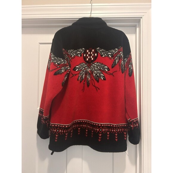 VTG Coastlines Canada Women’s M Red Fleece Jacket Native American Western Cabin - Picture 4 of 8